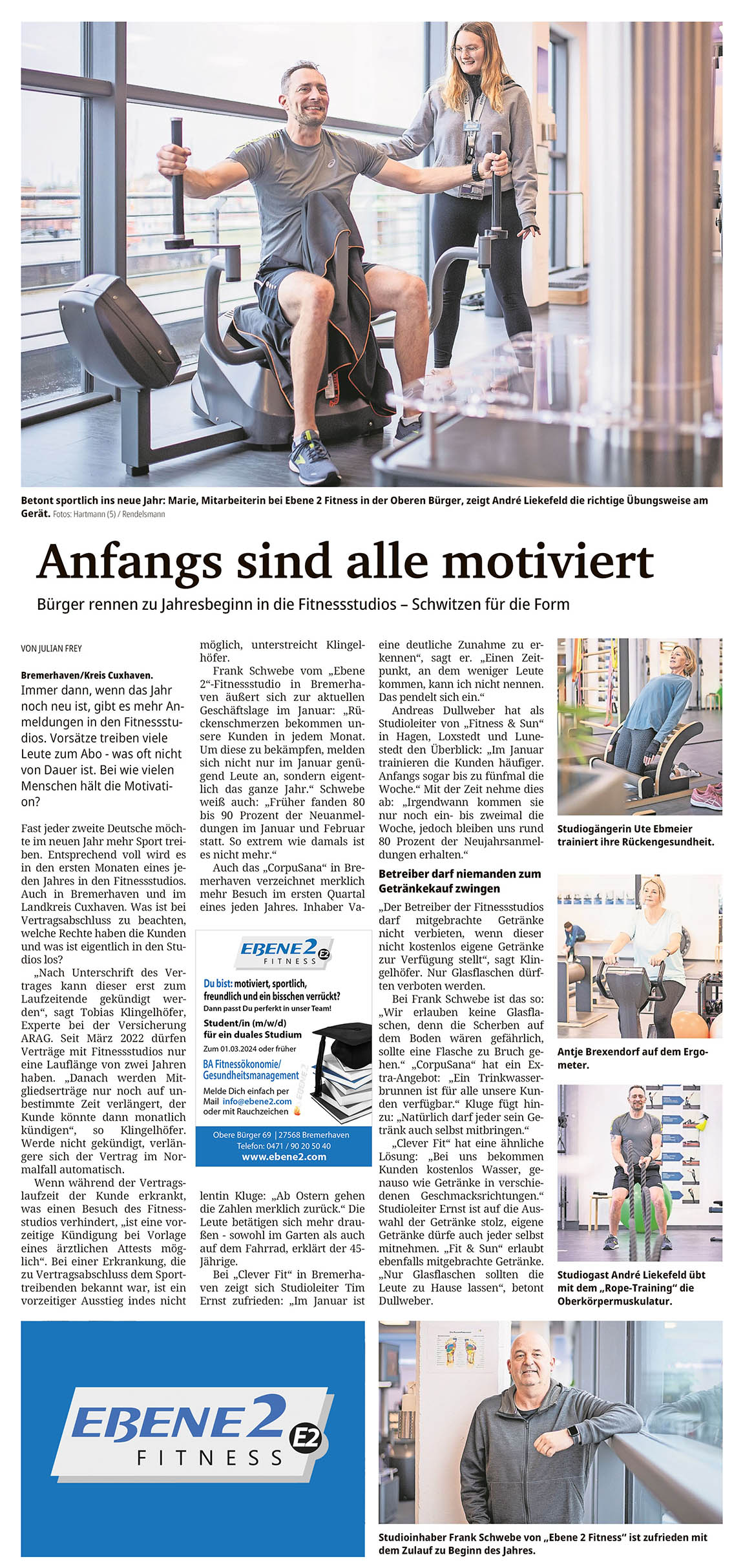 Zeitungsbericht über die EBENE2 Fitness am 16. Januar 2024